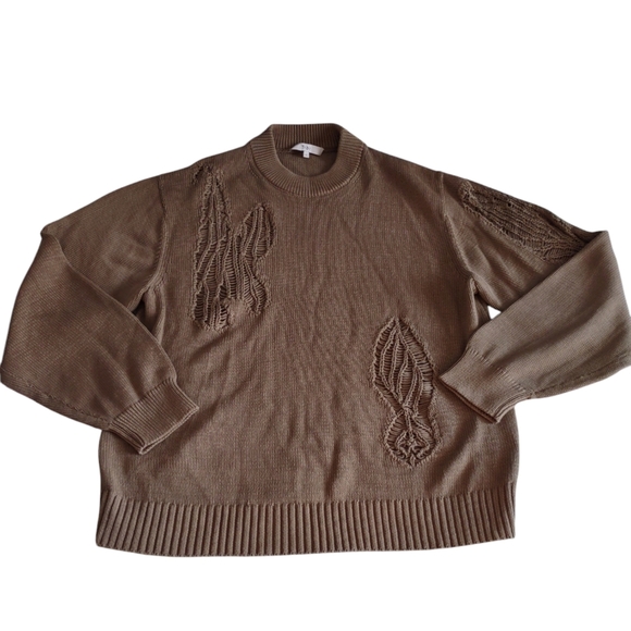 Tibi Size Large Distressed Crew Neck Sweater